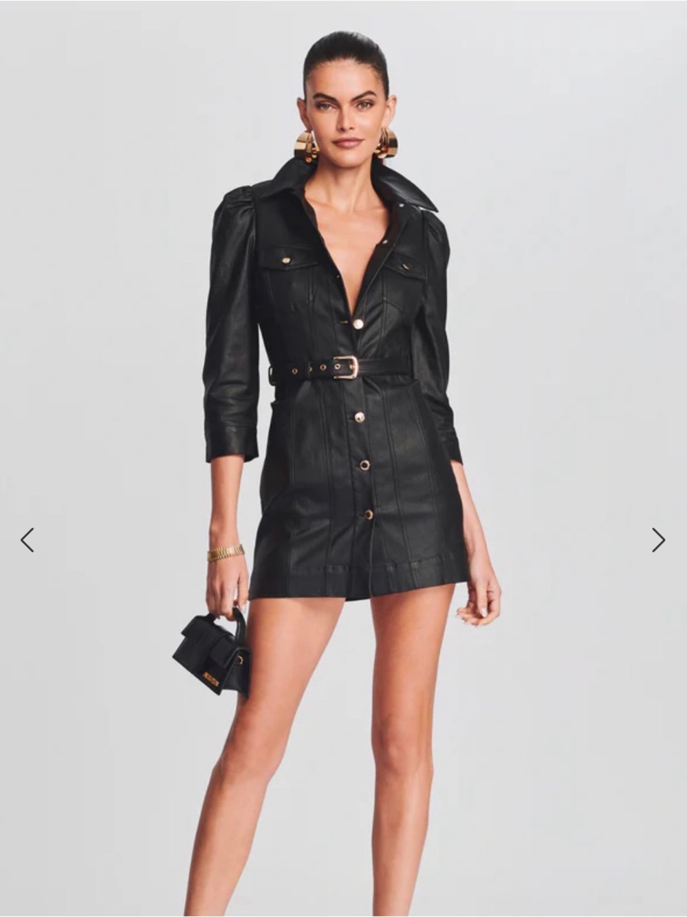 Retrofete Lema Coated Black Leather Mini Dress